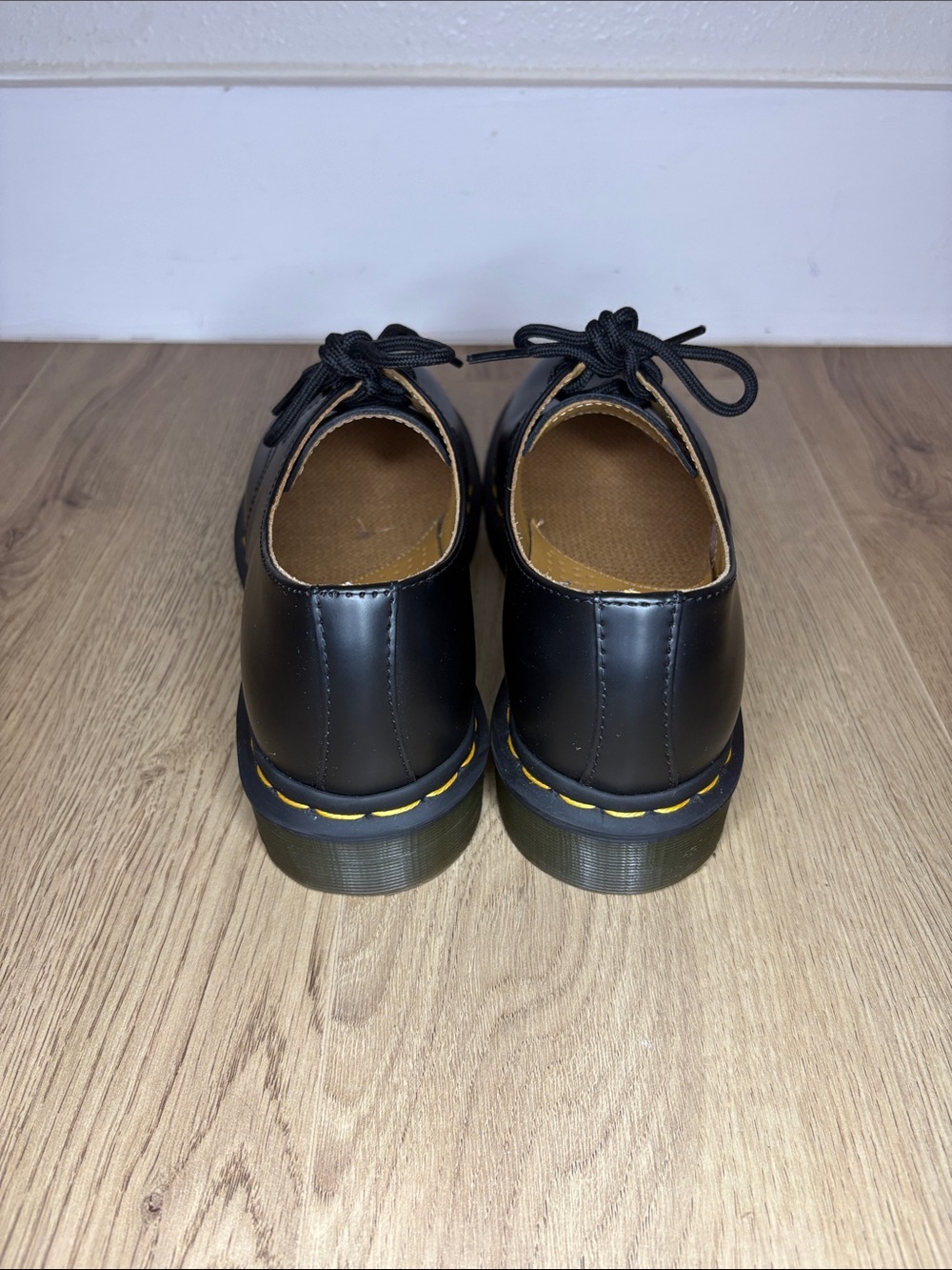 Dr. Martens Black Leather 3-Eye Derby with Yellow Welt Stitching - Picture 5 of 6